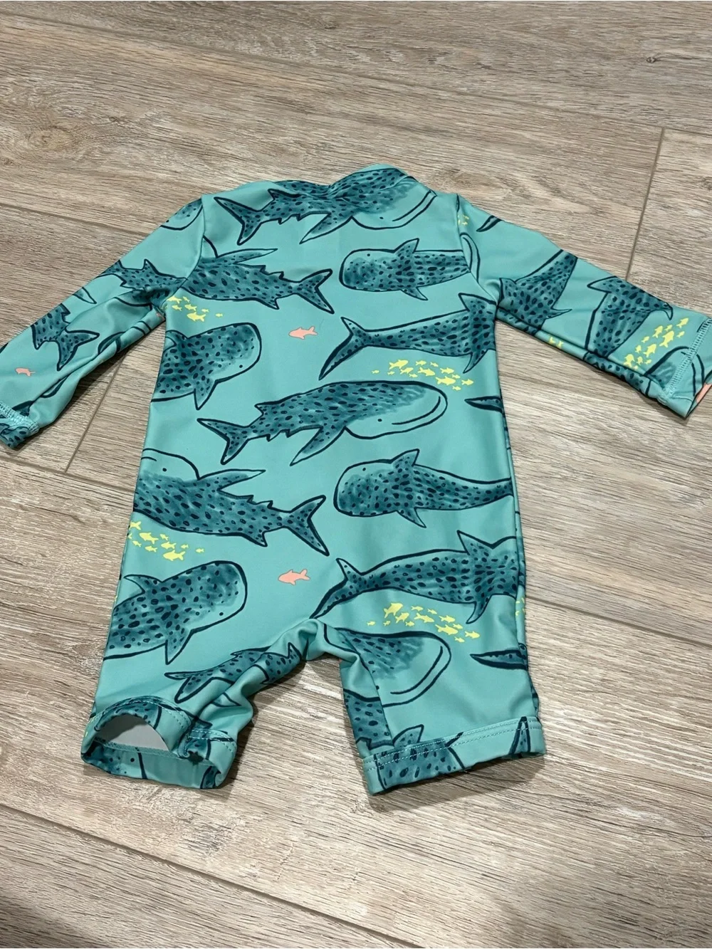 Carter's | Teal Shark-Print Zip One-Piece Swim Romper